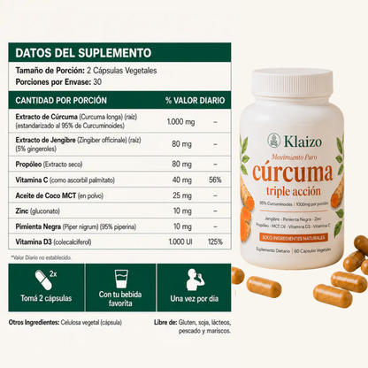 Cápsulas de Cúrcuma - Triple Acción Antiinflamatoria
