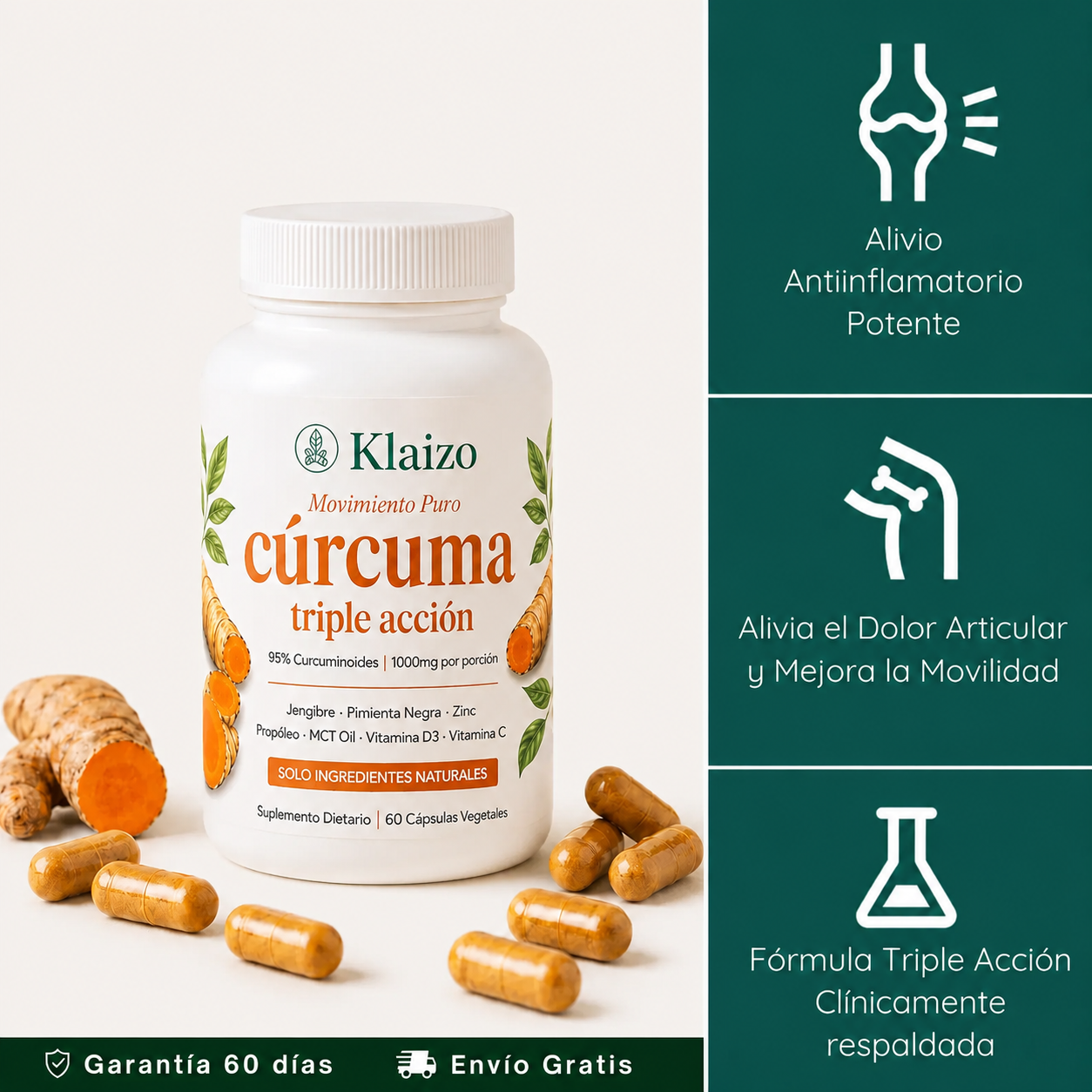 Cápsulas de Cúrcuma - Triple Acción Antiinflamatoria