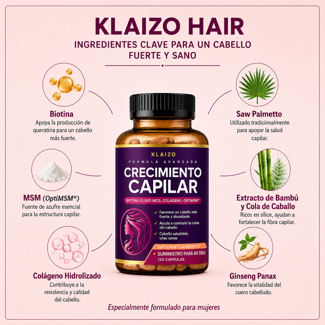 KLAIZO HAIR - Detiene la Caída del Pelo y Estimula el Crecimiento de Raíz.